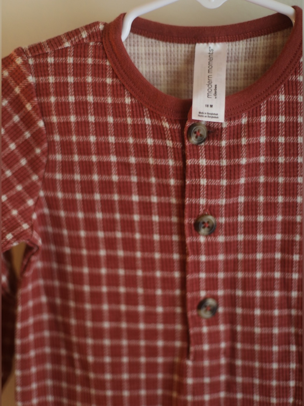 Modern Moments by Gerber 18M Rust Plaid Thermal Romper - Picture 5 of 6